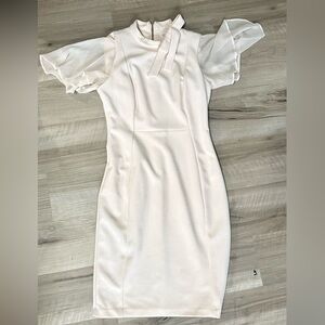 Calvin Klein Cream Midi Dress with Sheer Sleeves